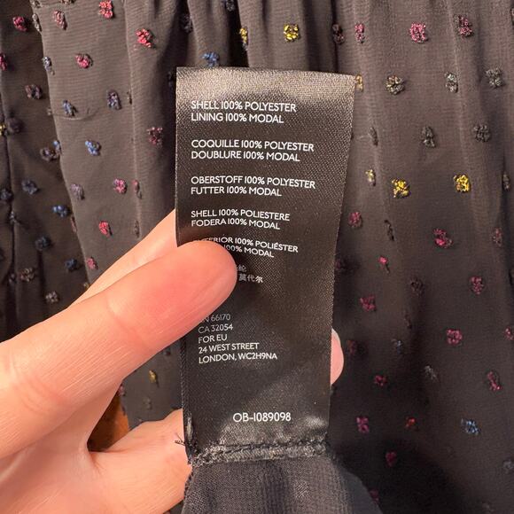 Anthropologie Audrey Clip Dot Black Rainbow Flecked Shirtdress 8 No Slip Sheer - Picture 7 of 13